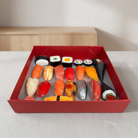 Scatola Pieghevole in Cartone Grigio Magnetica per Esposizione Sushi, Ecologica, Riciclabile, Resistente al Grasso, Opaca