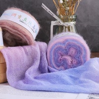 Fil à Tricoter Main en Gros 100g Dégradé Mohair Soie pour Pull, Haute Résistance, Longue Section Teinte, Pelote Fine de Gâteau, Mélange