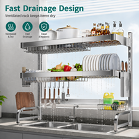 Égouttoir à vaisselle en acier inoxydable 304 à 2 niveaux pour évier, support de rangement pour assiettes, bols, couteaux, planches à découper et ustensiles