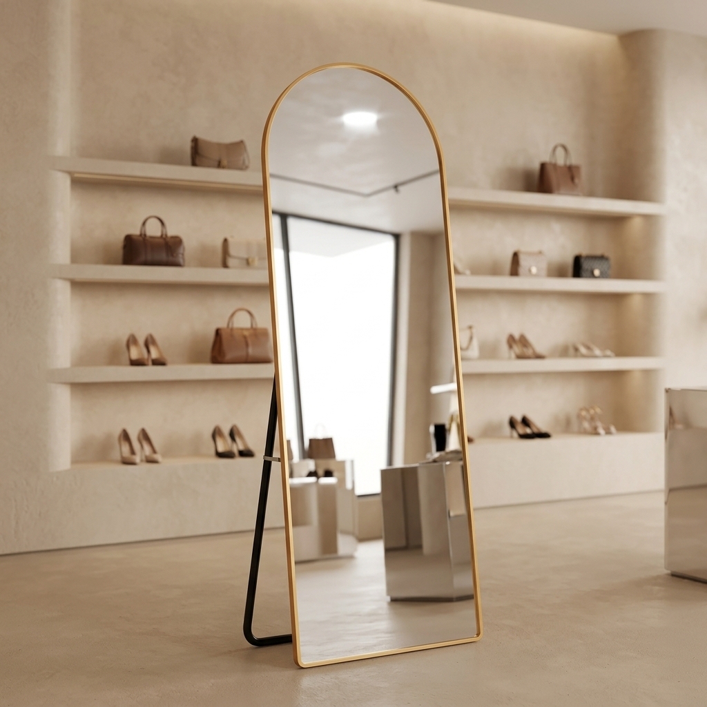 Metal Gold Arch Design Framed Full Length Floor Standing Eco-Friendly Luxury Glass Mirror For Wholesale · image 1