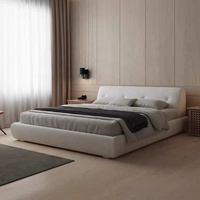 Lit double Zayshine en velours blanc crème, style italien moderne et luxueux, pour chambre principale, 1,8 mètre, taille King/Queen, grand lit moelleux pour appartement