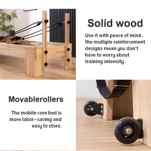 Reformer Pilates en chêne avec chariot à glisse fluide, plateforme antidérapante et blocs d'épaule rembourrés pour entraînement à domicile - Product Image 4