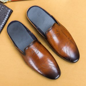 Business leather slippers for <b>men</b> - genuine cowhide with <b>headband</b>, small leather shoes for <b>men</b>, youthful half-trousers for <b>men</b> - Product Image 1