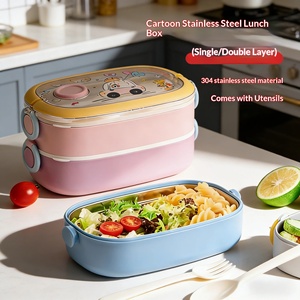 Cute Cartoon Compartment Stainless Steel Thermal <b>Bento</b> <b>Lunch</b> <b>Box</b> with Leak-Resistant Lid for <b>Kids</b> Students & Office Workers - Product Image 1