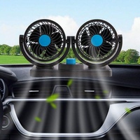 Ventilateur de voiture à double tête 24V/12V, rotation à 360 degrés, puissant, silencieux, 2 vitesses réglables, vent puissant, refroidissement automatique