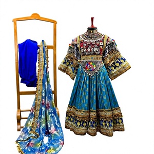 Afghan Traditional Blue Kuchi <b>Dress</b> Hand-Embroidered with Mirror Work Bell Sleeve Maxi Bohemian Style Formal Wear - Product Image 1