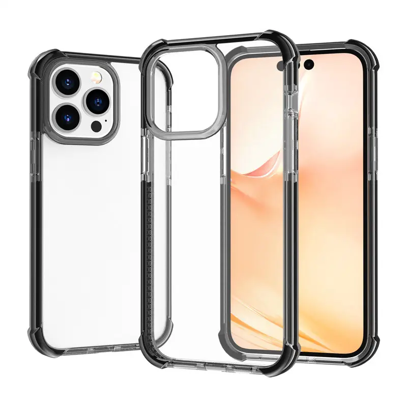 shockproof bumper case for iphone 14 double protection, for iphone 14 pro transparent hard case black bumper