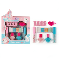 Kit de maquillage végétalien pour enfants, thème sirène, jeu d'imitation pour filles, coffret cadeau beauté, fard à paupières, brillant à lèvres, vernis à ongles, jouet