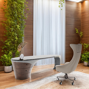 Juego de Mesa y Silla de Oficina de Lujo con Cubierta de Mármol para Villa Moderna, Muebles de Escritorio Ejecutivo para Computadora, Modelo OF002, la Cubierta de Mármol Agrega Elegancia - Product Image 3