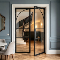 Porte française à double battant en acier, style moderne, insonorisée, avec verre trempé transparent, taille/couleur personnalisées, pour chambre, salon, hôtel