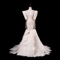 Défilé de mode Jusere col en V manches longues volants sirène trompette robe de mariée