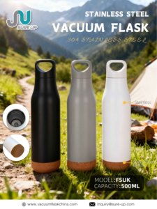 Termo de Acero con Base de <span class=keywords><strong>Corcho</strong></span>, Botella de Agua Aislada para Camping y Senderismo, para Bebidas Frías y Calientes - Product Image 1