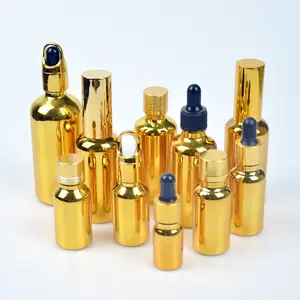 Botol tetes kaca minyak esensial Sepuh emas kecil kualitas tinggi 10ml 20ml 30ml untuk produk perawatan kulit