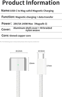 Kabel Usb-c ke Magnetik 1/2/3 Kompatibel dengan Mag3 Terlaris PD140W 5A Kabel Pengisian Cepat Nilon Tipe C Aksesori Komputer
