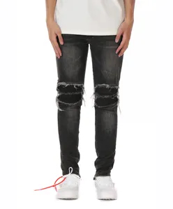 Men's Skinny Biker Jeans black Fashion Slim Fit Elastic Denim zipper Jeans