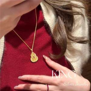 Collier en forme de gourde tissée, pendentif micro-incrusté en argent sterling S925 plaqué or, pour femme, bijoux cadeau - Product Image 5