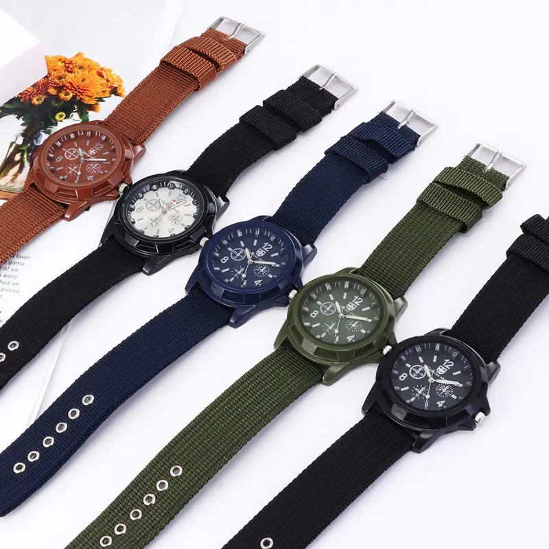 Men Fashion Watch Nylon Military Male Quartz Watches Fabric Canvas Strap Casual Cool Men's Sport Round Dial Wristwatch