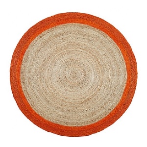<span class=keywords><strong>Tappeto</strong></span> <span class=keywords><strong>Rotondo</strong></span> in Iuta con Bordo Intrecciato Nero, Stile Bohémien Artigianale, <span class=keywords><strong>Tappeto</strong></span> a Pelo Corto per Soggiorno - Product Image 2
