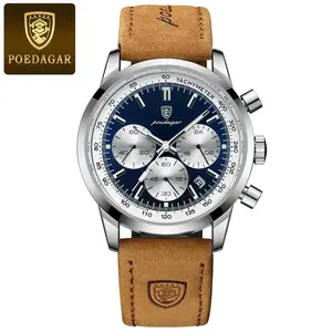 POEDAGAR 921 Luxury Man Watch High Quality Waterproof Chronograph Luminous Men's Wristwatch Leather Men Quartz Watches Casual Cl