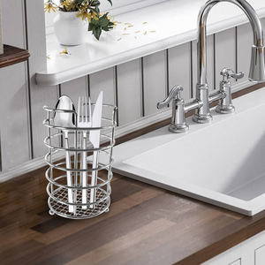 Vente chaude en acier inoxydable porte-ustensiles de cuisine fil métallique Chrome rond <span class=keywords><strong>couverts</strong></span> Caddy organisateur - Product Image 5