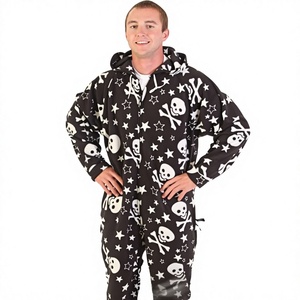 Combinaison de pyjama une pièce <span class=keywords><strong>à</strong></span> pieds détachables pour adultes, homme et femme, <span class=keywords><strong>à</strong></span> manches longues, motif crâne et os croisés - Product Image 1