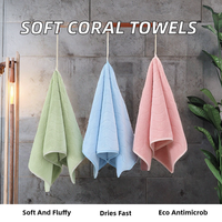 Serviette en microfibre tissée en polaire corail 35x75cm 80g/pièce Jacquard Ondulé Séchage Rapide Super Absorbante avec Boucle de Suspension Luxe Adulte Cuisine