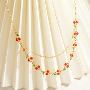 INS High-End 18K Real Gold <b>Titanium</b> Collarbone <b>Chain</b> Stainless Steel Cherry Pendant Necklace Fashionable Link <b>Chain</b> for Parties - Product Image 2