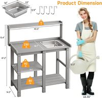Banc de jardin gris avec évier intégré en acier inoxydable, anti-rouille, facile à nettoyer, en HDPS, pour table de travail de jardin, cour arrière