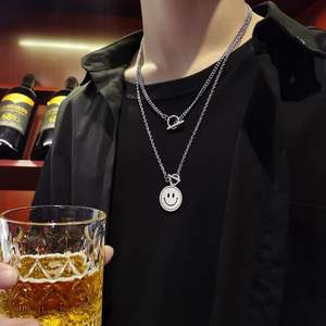 Commercio all'ingrosso personalizzato di alta qualità in acciaio inossidabile collana di gioielli che ruotano su due lati sorriso faccia ha detto collana con ciondolo viso - Product Image 3