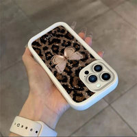 Coque de téléphone portable antichoc en TPU avec motif léopard papillon pailleté et protection d'objectif en forme d'échelle pour iPhone 12 13 14 15 16 17 18 Pro Max