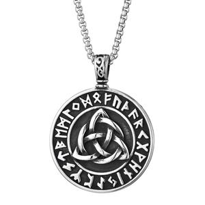 Men's Hip Hop Titanium Steel Pendant <b>Necklace</b> with Viking Symbol <b>Celtic</b> Knot Triquetra New Disk Charm Stainless Steel Jewelry - Product Image 1