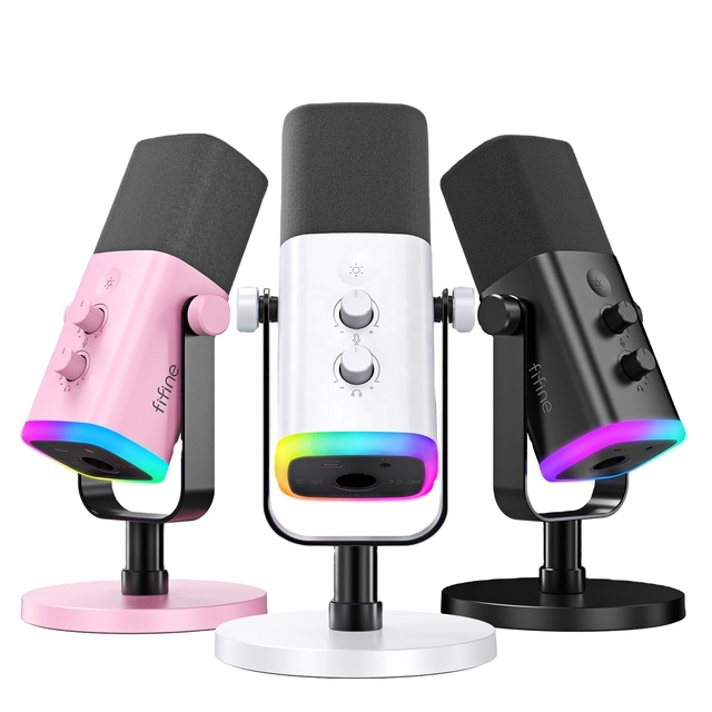 FIFINE AM8 XLR USB Dynamic Microphone with RGB Light 3.5mm Monitor Home Studio Live Streaming Podcast Gaming Recording Mic