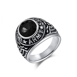 Bague Vintage en Acier Inoxydable avec Emblème National Américain, Fabriquée en Usine pour Hommes - Marine et Armée, Ornée d'un Aigle Chauve et d'une Pierre en Verre - Product Image 6