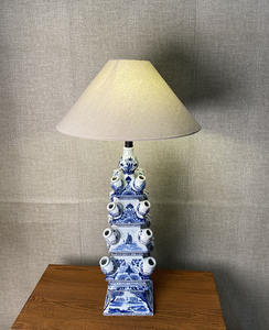 2025 nuevo diseño Pagoda azul blanco porcelana lámpara de mesa tulipán flor Ware lujo sala de estar piso decoración Retro lámpara de cerámica - Product Image 5