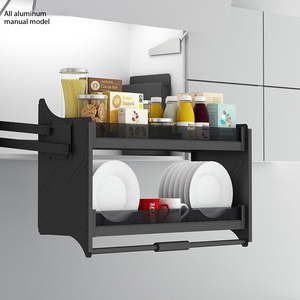 Cestello Estraibile a Doppio Strato in Lega di Alluminio con Funzione Sollevamento e Abbassamento per Ripiani Sopraelevati di Armadi, Portapiatti - Product Image 3