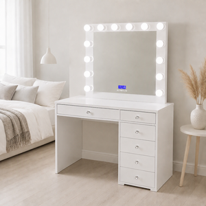 Set de tocador de maquillaje al por mayor con espejo LED, tiradores de cristal y cómoda de 9 cajones para proveedor de <span class=keywords><strong>muebles</strong></span> - Product Image 1