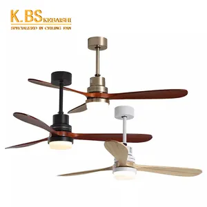 Smart 52 Inch Simple Modern Natural Wood Leaf Decoration Led Ceiling Fan Light