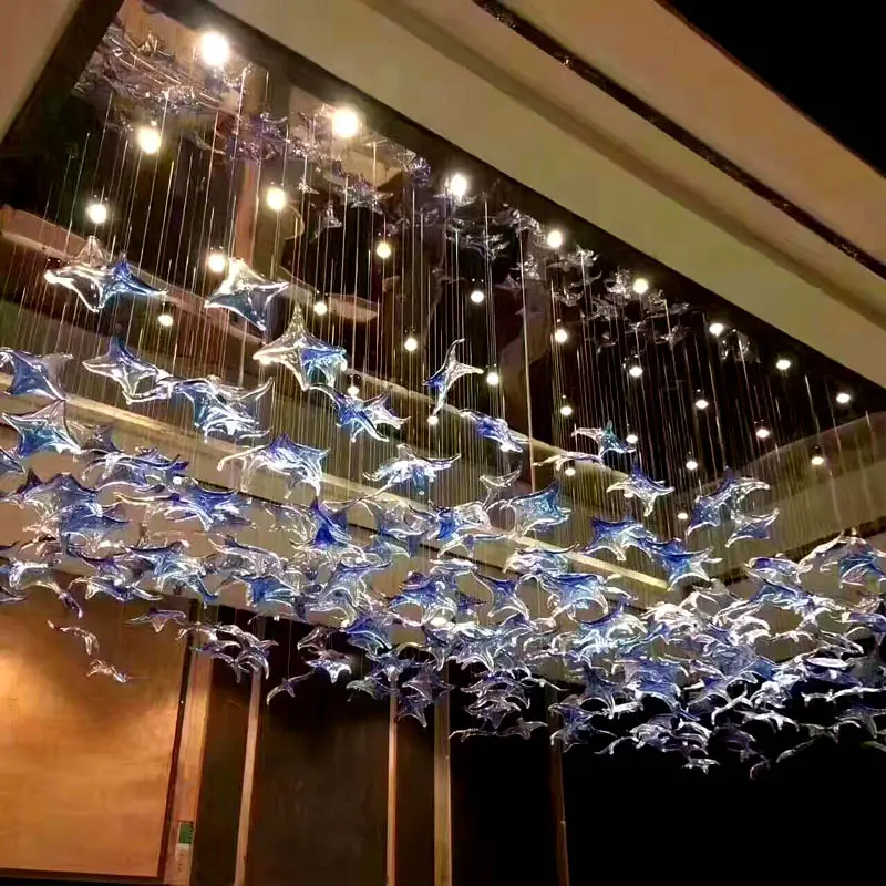 מותאם אישית תליון מנורה מודרני אופנה אמנות זכוכית כוכב סוג דקורטיבי נברשת עבור מלון לובי מסדרון