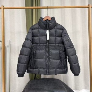 Chaqueta de Plumón Negra para Hombre, Cuello Alto, Cierre de Cremallera, Cortavientos, Informal, Invierno, Corta, Corte Regular, Color Sólido - Product Image 1