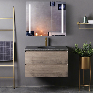 Meuble-lavabo de salle de bain au design européen contemporain, marbre naturel à veinures prononcées, finition élégante, installation au sol, y compris la céramique - Product Image 1