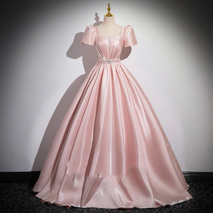 Pink Satin Ball Gown Evening Dress Sweetheart Neckline Empire Waist Women's Formal Party Wedding Dress - Product Image 1