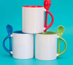 Taza de café personalizada con inserto recto para cuchara, sublimación interior y asa de color - Product Image 2