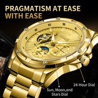 Montre mécanique automatique pour homme Mark Fairwhale, boîtier en métal de 44 mm, fond transparent, étanche, lumineuse, style classique FW-6024