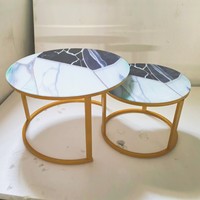 Meubles de salon modernes nordiques, table basse ronde en verre créative avec motif marbré et ensemble de table ronde en fer forgé