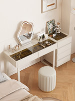 Commode en bois style crème avec tiroirs, coiffeuse intégrée pour chambre, petite table de maquillage, meuble de rangement de chevet de luxe léger