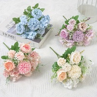 Arrangement floral coréen à 7 branches, fleurs artificielles, petit bouquet, fleurs en fil métallique, ensemble d'hortensias, bouquet de mariée noué à la main