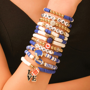 Pulsera de Bola de Rugby con Cuentas de Arcilla Polimérica, Dijes de Letras Multicolores, Joyería de Regalo para Mujer - Product Image 3
