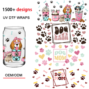 Usine personnalisée uv dtf tasse wrap trasnfers 16oz autocollant décalcomanies prêt à expédier uv dtf tasse wrap chien <span class=keywords><strong>maman</strong></span> pour libby tasse verre - Product Image 2