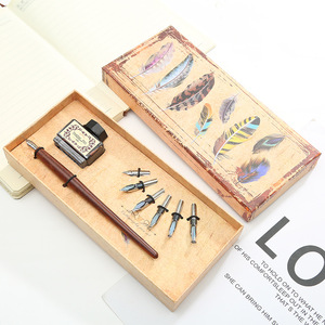 Cadeaux de graduation motivants, accessoires d'écriture classiques en anglais, <span class=keywords><strong>plume</strong></span> à plumeau en bois, <span class=keywords><strong>porte</strong></span>-<span class=keywords><strong>plume</strong></span>, flacon d'encre, coffret de <span class=keywords><strong>plume</strong></span> à plumeau - Product Image 4