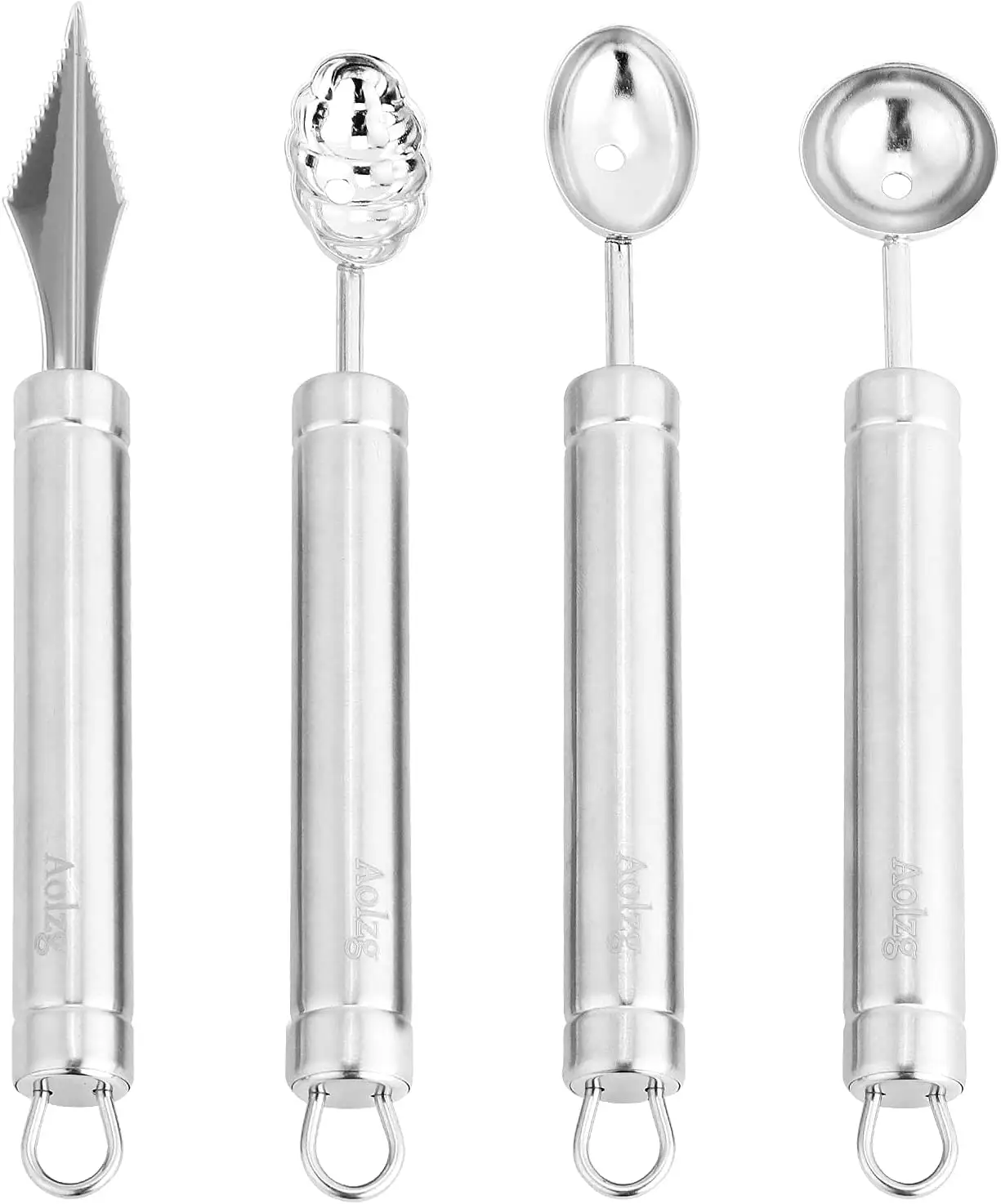 Novo produto 5 peças de aço inoxidável colher de frutas conjunto de faca de escultura colher de melão para utensílios de cozinha